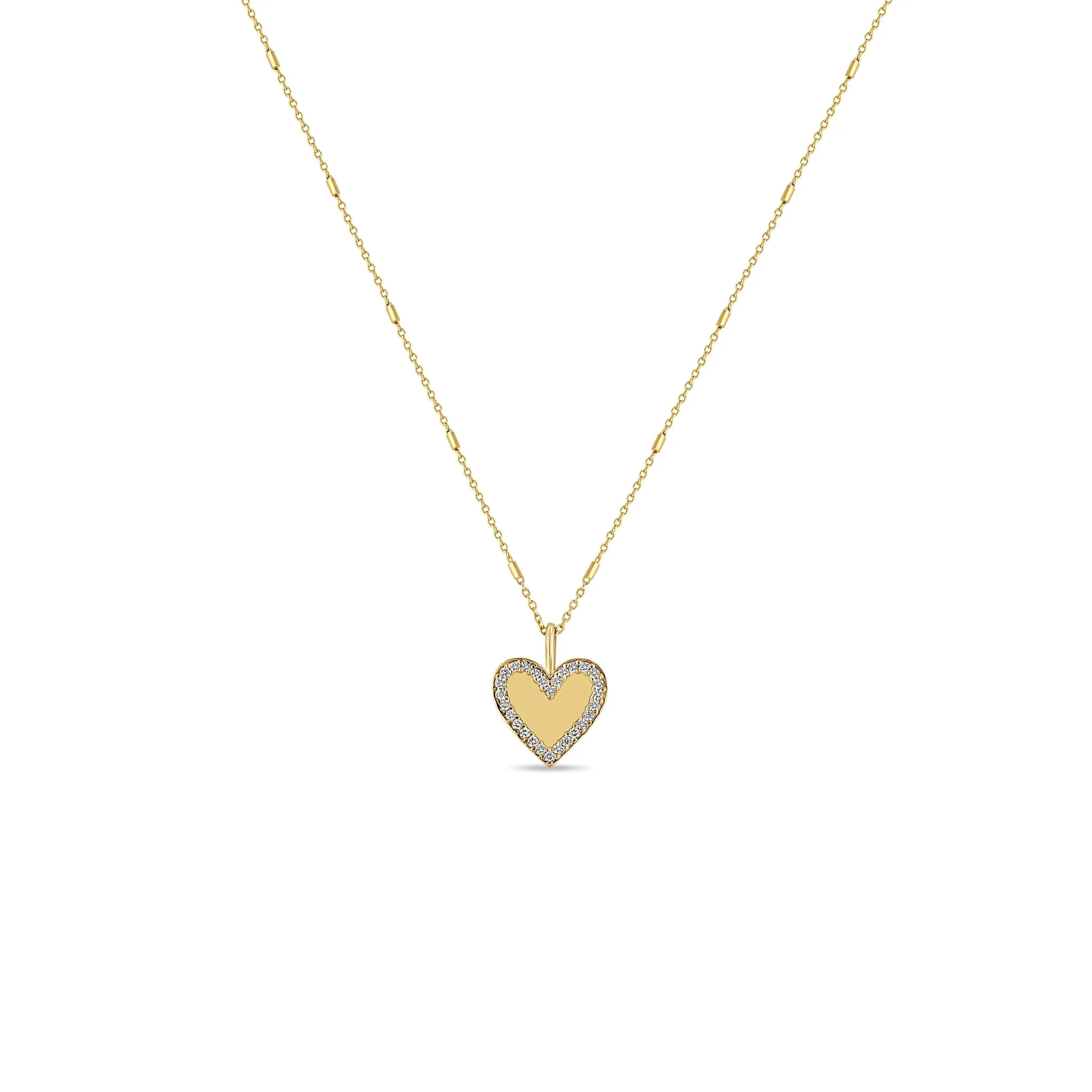 14k Gold Heart with Pavé Diamond Border Pendant Necklace