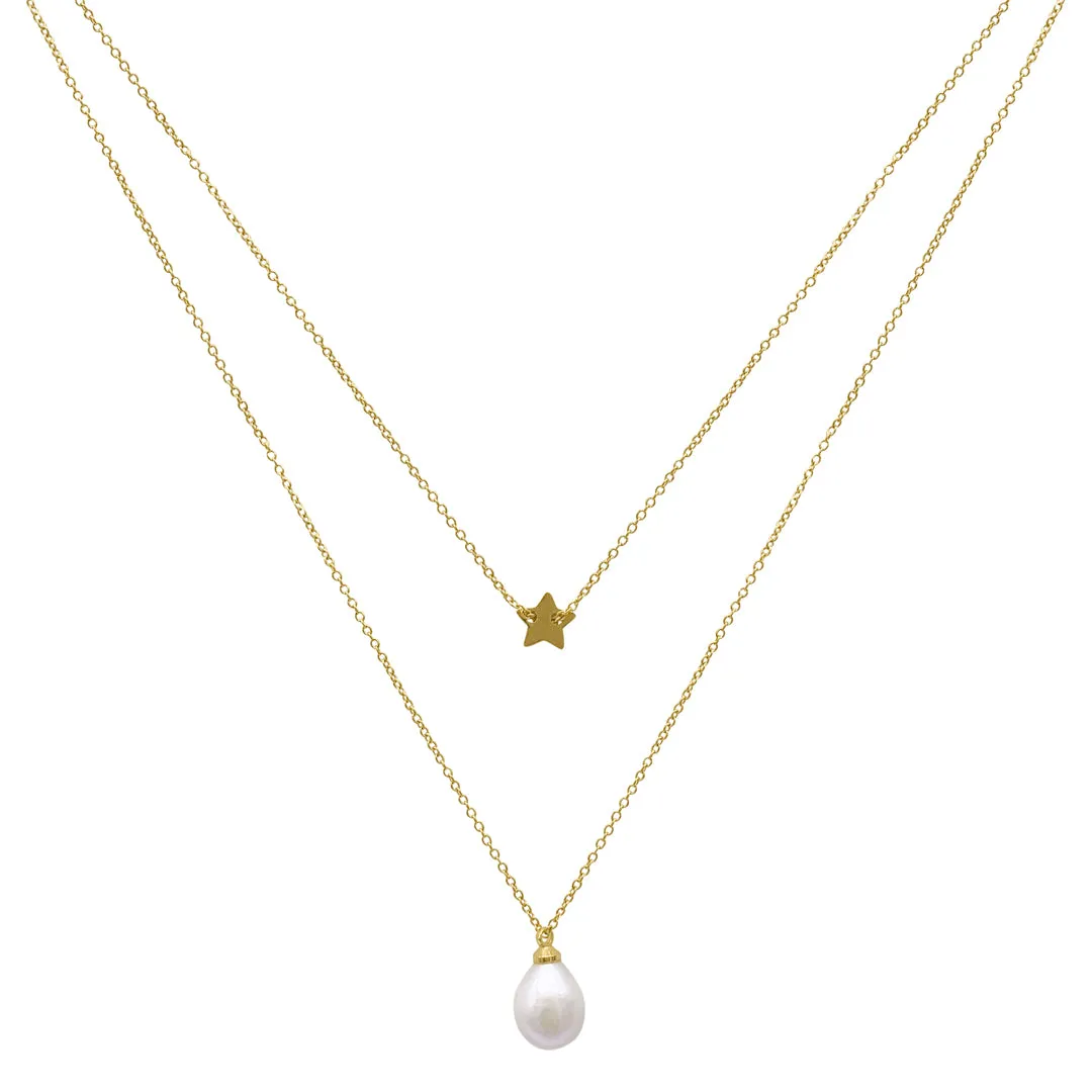 14k Gold Plated Layered Freshwater Baroque Pearl Necklace