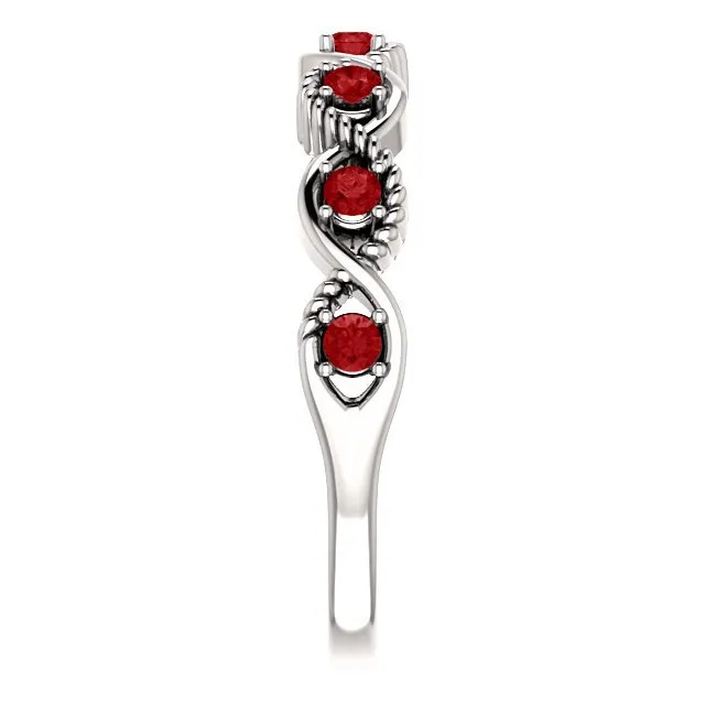 14KT GOLD 0.28 CTW RUBY BEADED STACKABLE 7 STONE TWIST RING