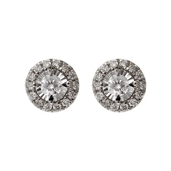 14KT White Gold & Diamond Classic Book Fashion Earrings  - 1/6 ctw