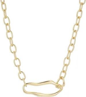 18K Gold Plated Chunky Oval Pendant Necklaces, Simple Gold Link Flat Cable Chain Necklaces Paperclip Choker Statement Jewelry Gifts for Women