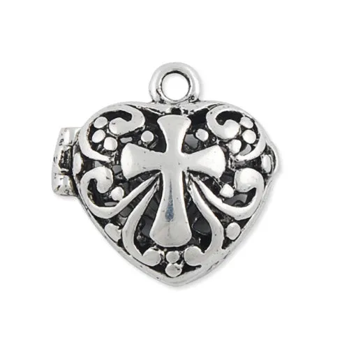 19*19 MM Antique Silver Filigree Heart Brass Cage Pendant ,Sold 20 PCS Per Pkg