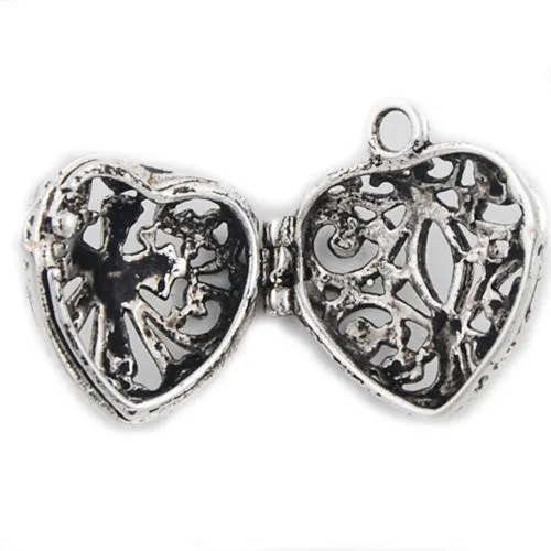 19*19 MM Antique Silver Filigree Heart Brass Cage Pendant ,Sold 20 PCS Per Pkg
