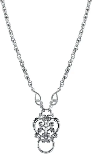 1928 Jewelry Silver Tone Heart Eyeglass Holder Pendant Necklace, 28
