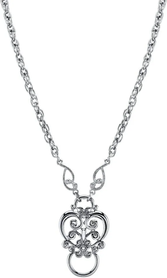 1928 Jewelry Silver Tone Heart Eyeglass Holder Pendant Necklace, 28