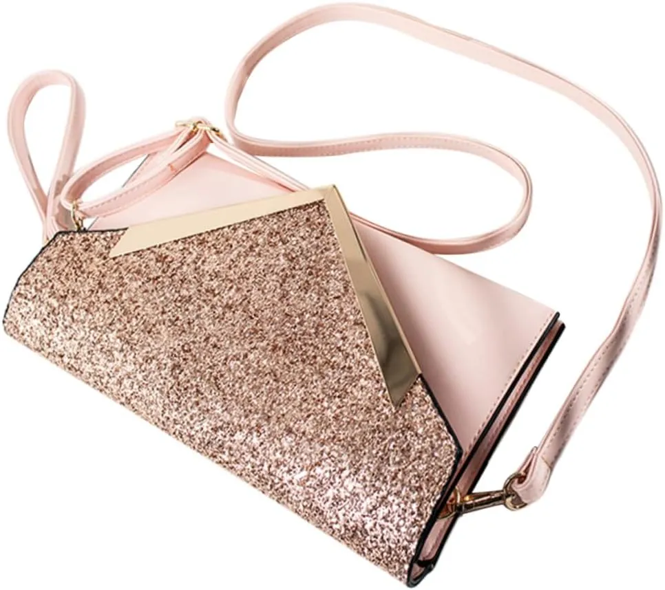 1pc Pink Evening Clutch Bag for Women Glittery Handbag for Weddings Parties Prom Stylish Dinner Purse with Chain Fashionable Soft Material Design