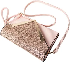 1pc Pink Evening Clutch Bag for Women Glittery Handbag for Weddings Parties Prom Stylish Dinner Purse with Chain Fashionable Soft Material Design