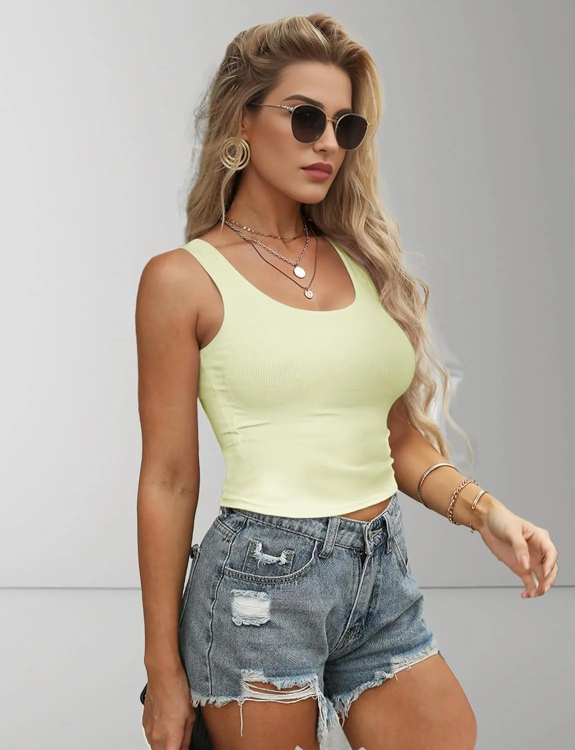 1Piece Crop Tops for Women, U Neck Sleeveless Tank Tops, Basic Cropped Racerback Going Out Tops Athletic Sports Shirts