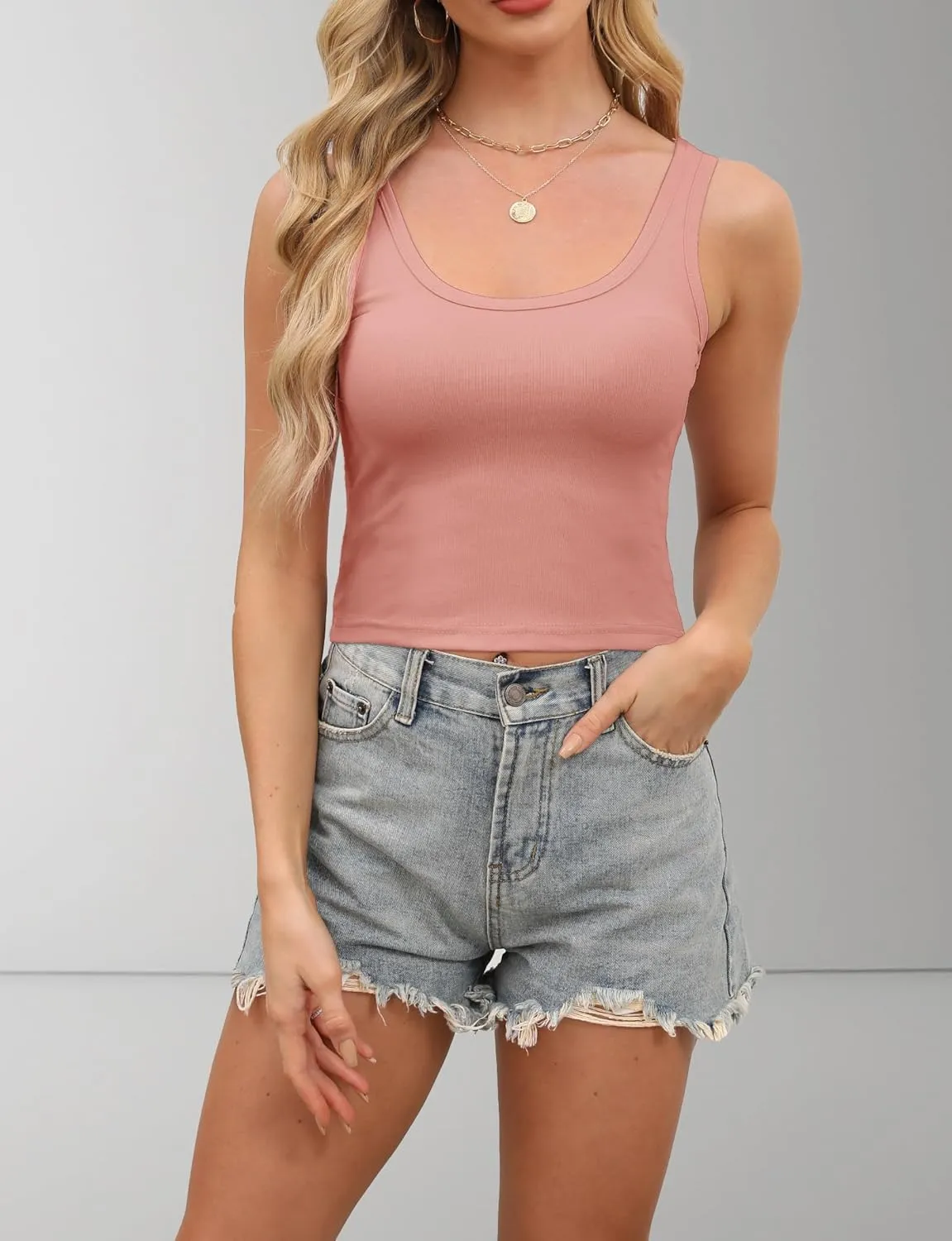 1Piece Crop Tops for Women, U Neck Sleeveless Tank Tops, Basic Cropped Racerback Going Out Tops Athletic Sports Shirts