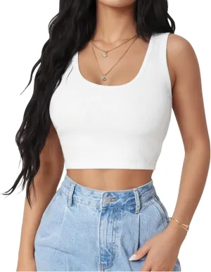 1Piece Crop Tops for Women, U Neck Sleeveless Tank Tops, Basic Cropped Racerback Going Out Tops Athletic Sports Shirts
