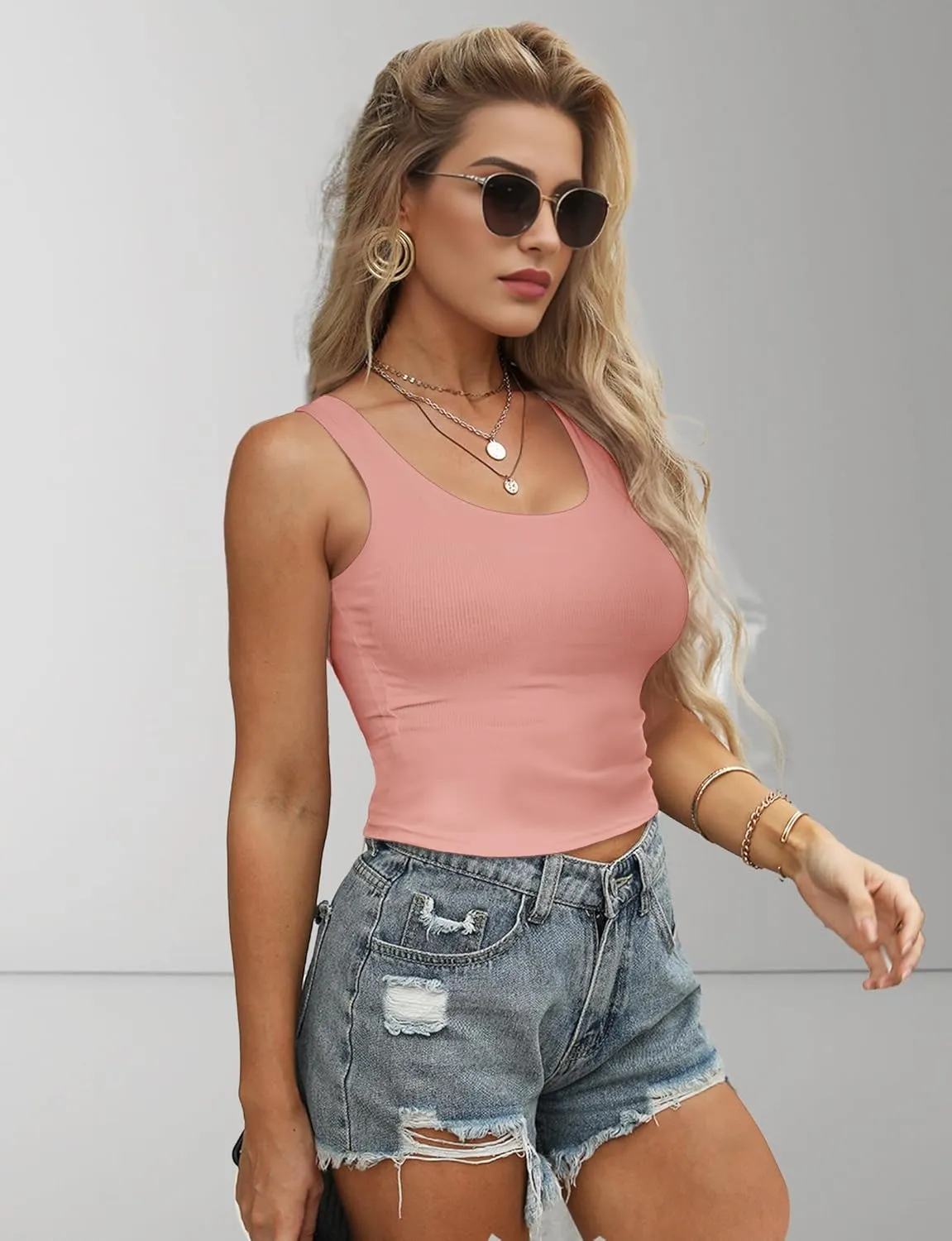 1Piece Crop Tops for Women, U Neck Sleeveless Tank Tops, Basic Cropped Racerback Going Out Tops Athletic Sports Shirts