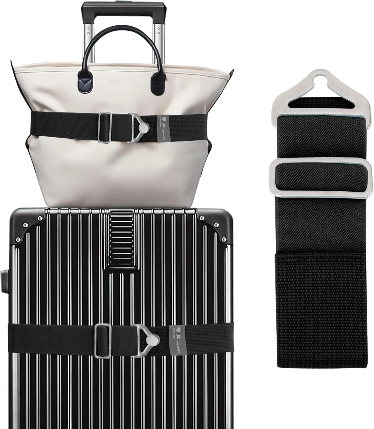 2-in-1 Luggage Straps for Suitcases Travel Belt Luggage Straps Add a Bag Adjustable Suitcase Straps Over Handle Travel Belt for Carry On Bag with Alloy Buckle Elastic Belt Travel Essential Accessories