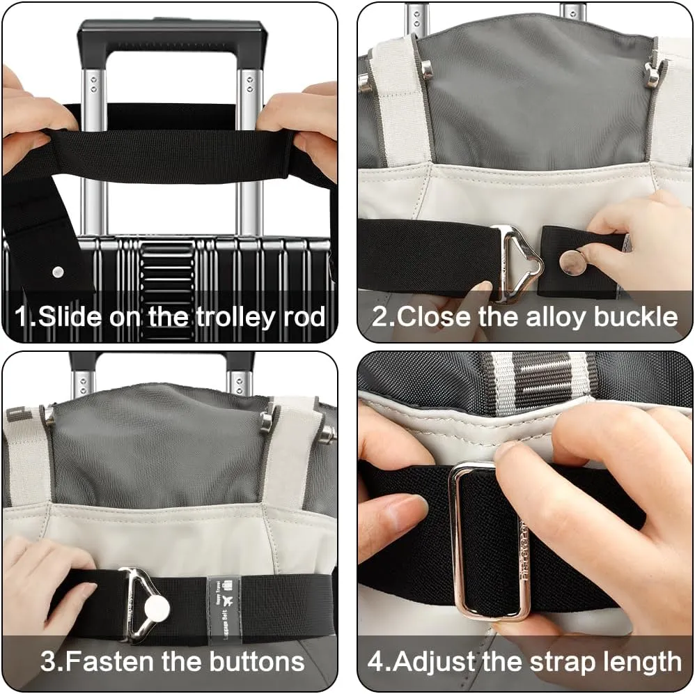 2-in-1 Luggage Straps for Suitcases Travel Belt Luggage Straps Add a Bag Adjustable Suitcase Straps Over Handle Travel Belt for Carry On Bag with Alloy Buckle Elastic Belt Travel Essential Accessories