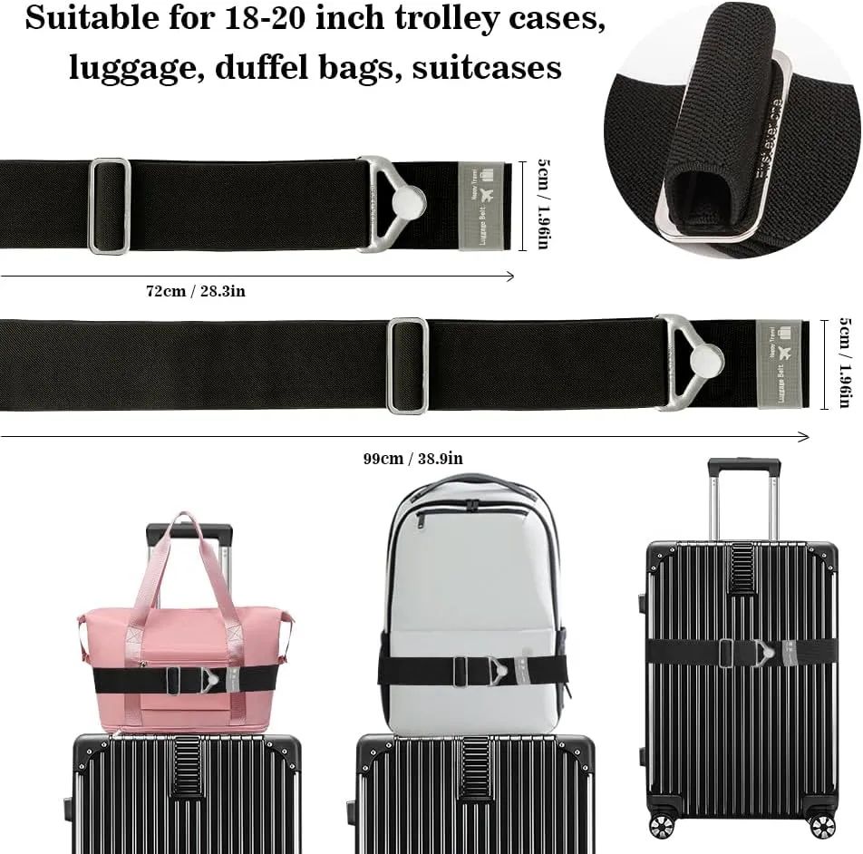 2-in-1 Luggage Straps for Suitcases Travel Belt Luggage Straps Add a Bag Adjustable Suitcase Straps Over Handle Travel Belt for Carry On Bag with Alloy Buckle Elastic Belt Travel Essential Accessories