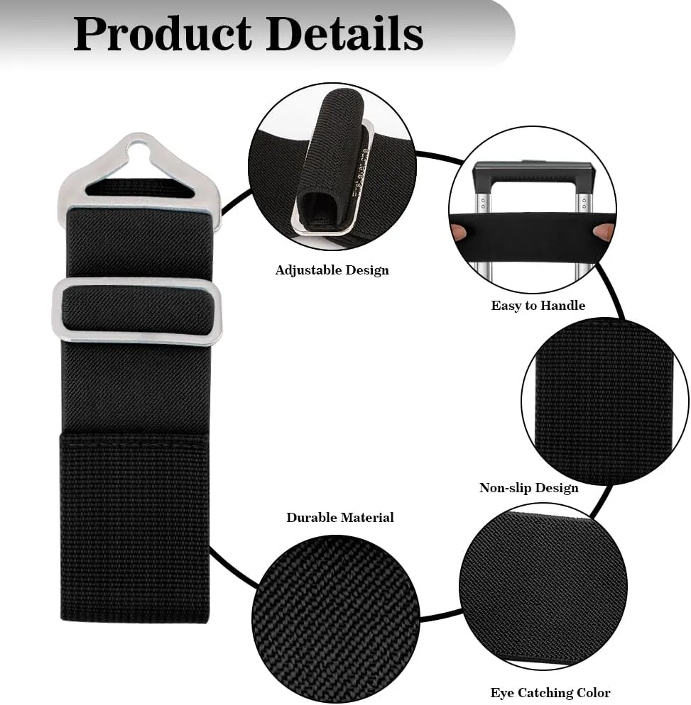 2-in-1 Luggage Straps for Suitcases Travel Belt Luggage Straps Add a Bag Adjustable Suitcase Straps Over Handle Travel Belt for Carry On Bag with Alloy Buckle Elastic Belt Travel Essential Accessories