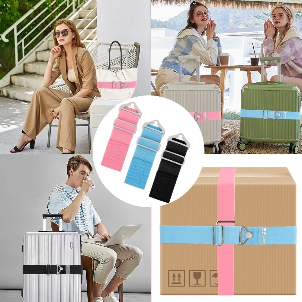 2-in-1 Luggage Straps for Suitcases Travel Belt Luggage Straps Add a Bag Adjustable Suitcase Straps Over Handle Travel Belt for Carry On Bag with Alloy Buckle Elastic Belt Travel Essential Accessories