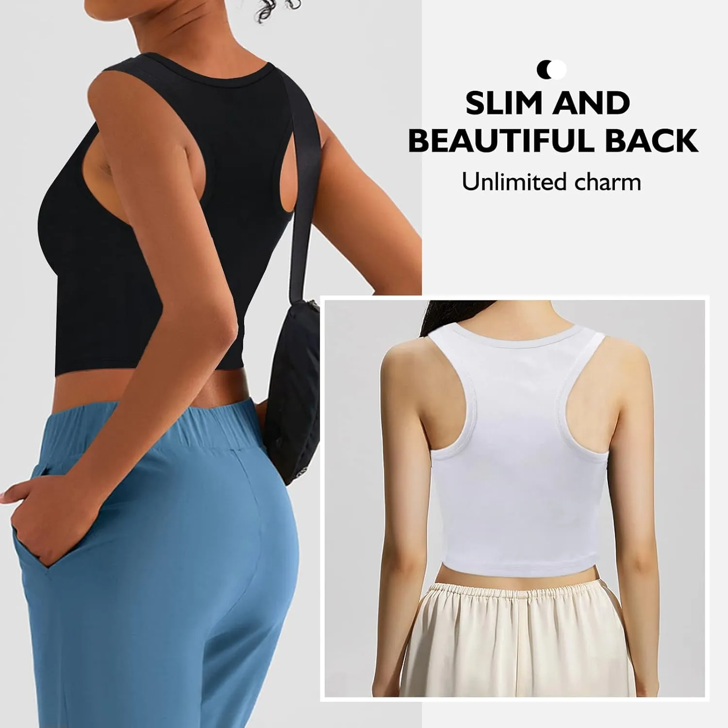 2 Pieces Tank Top for Women, Basic Sleeveless Crop Tops, Going Out Tops Workout Tops Teen Girls Racerback Daily Wearing