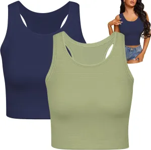 2 Pieces Tank Top for Women, Basic Sleeveless Crop Tops, Going Out Tops Workout Tops Teen Girls Racerback Daily Wearing