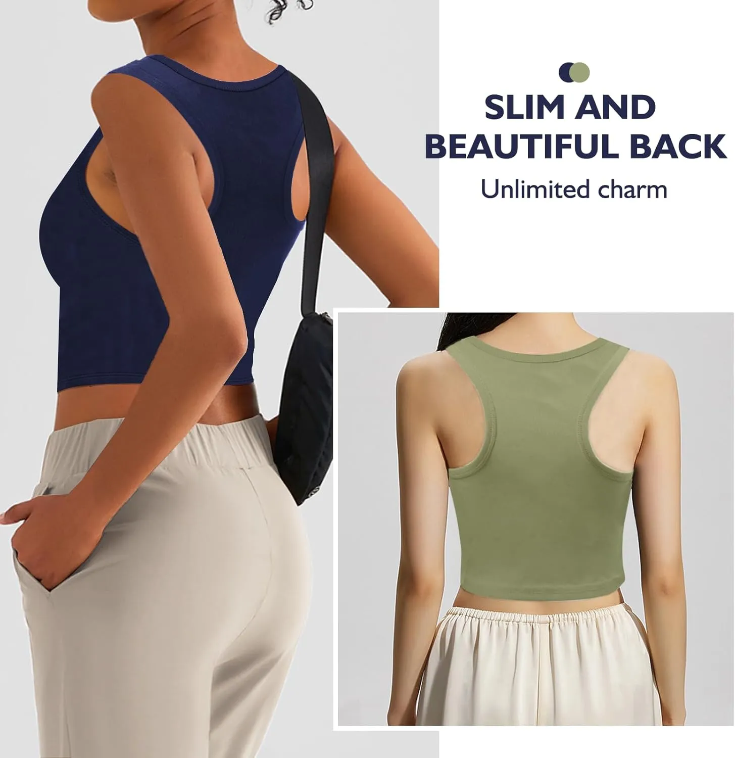 2 Pieces Tank Top for Women, Basic Sleeveless Crop Tops, Going Out Tops Workout Tops Teen Girls Racerback Daily Wearing