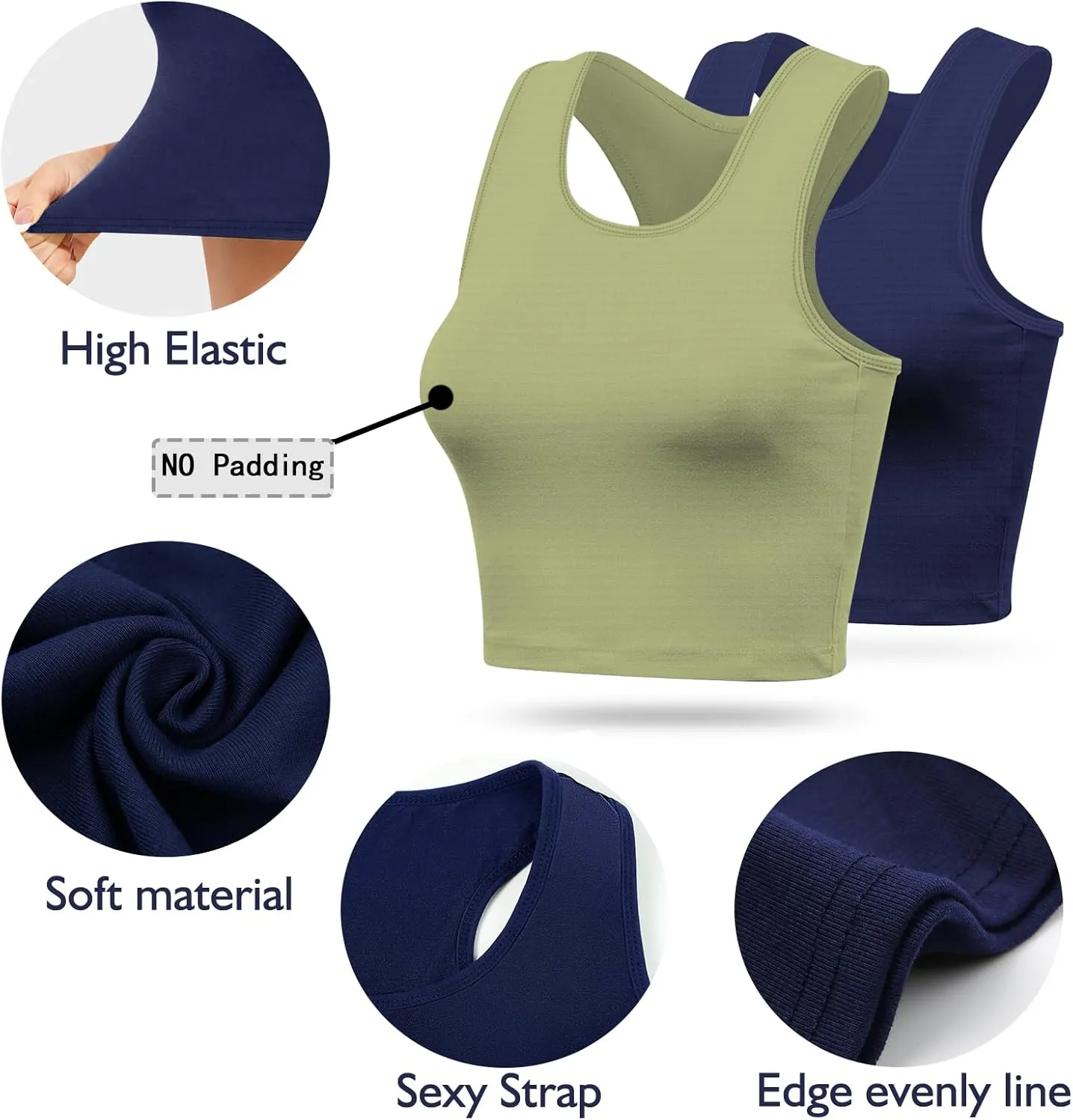 2 Pieces Tank Top for Women, Basic Sleeveless Crop Tops, Going Out Tops Workout Tops Teen Girls Racerback Daily Wearing