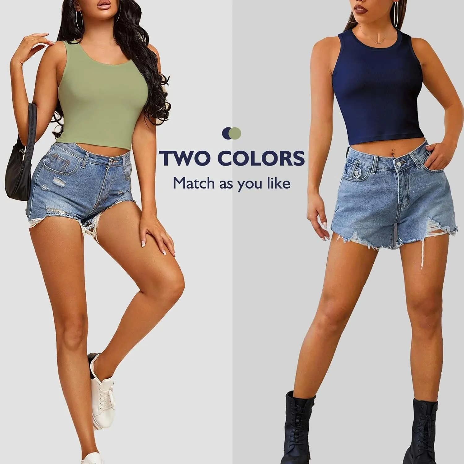 2 Pieces Tank Top for Women, Basic Sleeveless Crop Tops, Going Out Tops Workout Tops Teen Girls Racerback Daily Wearing