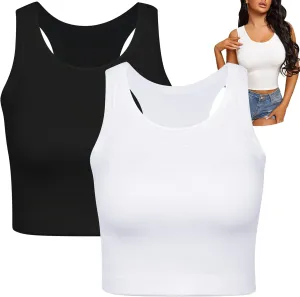 2 Pieces Tank Top for Women, Basic Sleeveless Crop Tops, Going Out Tops Workout Tops Teen Girls Racerback Daily Wearing