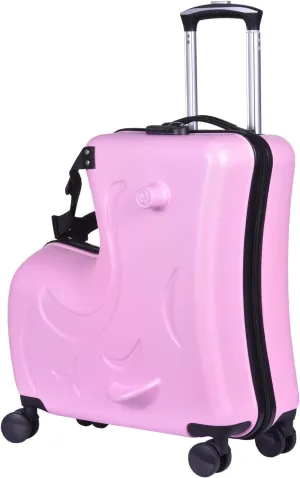20 Inch Kids Ride Suitcase,Toddler Luggage Seat Ride with Lock - Kids Travel Trolley with Safety Belt, kids luggage for Toddler Airplane Travel,Suitcase to Aged 1-6 Years Old,ABS PC (Pink)