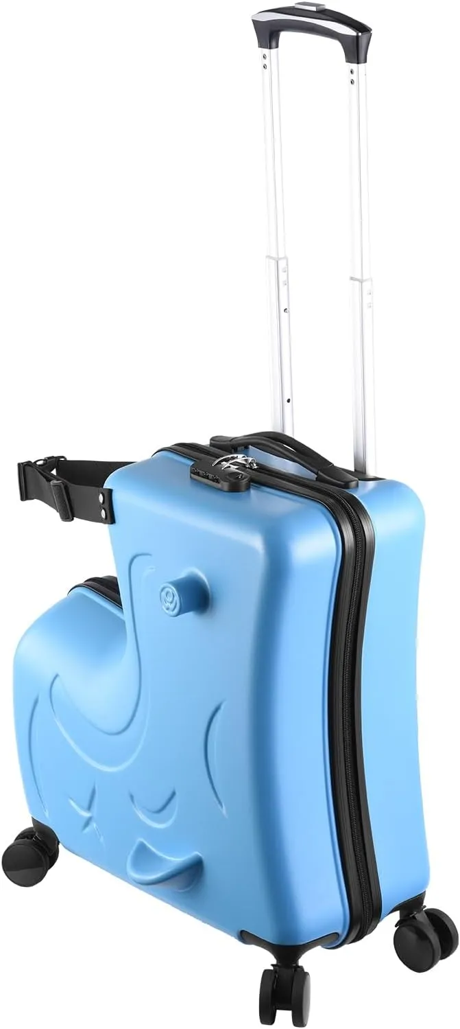 20 Inch Riding Trolley for Kids,Toddler Luggage Seat Ride with Lock | Kids Travel Suitcase with Safety Belt, Wheels for Toddler Airplane Travel, ABS PC (Blue)