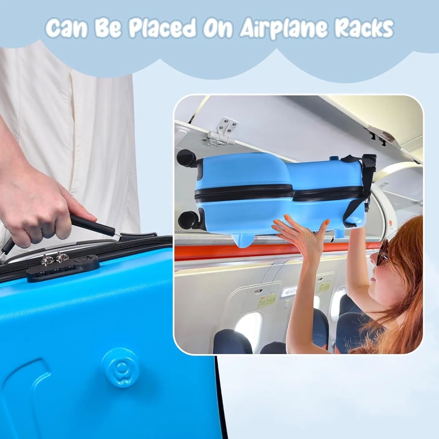 20 Inch Riding Trolley for Kids,Toddler Luggage Seat Ride with Lock | Kids Travel Suitcase with Safety Belt, Wheels for Toddler Airplane Travel, ABS PC (Blue)