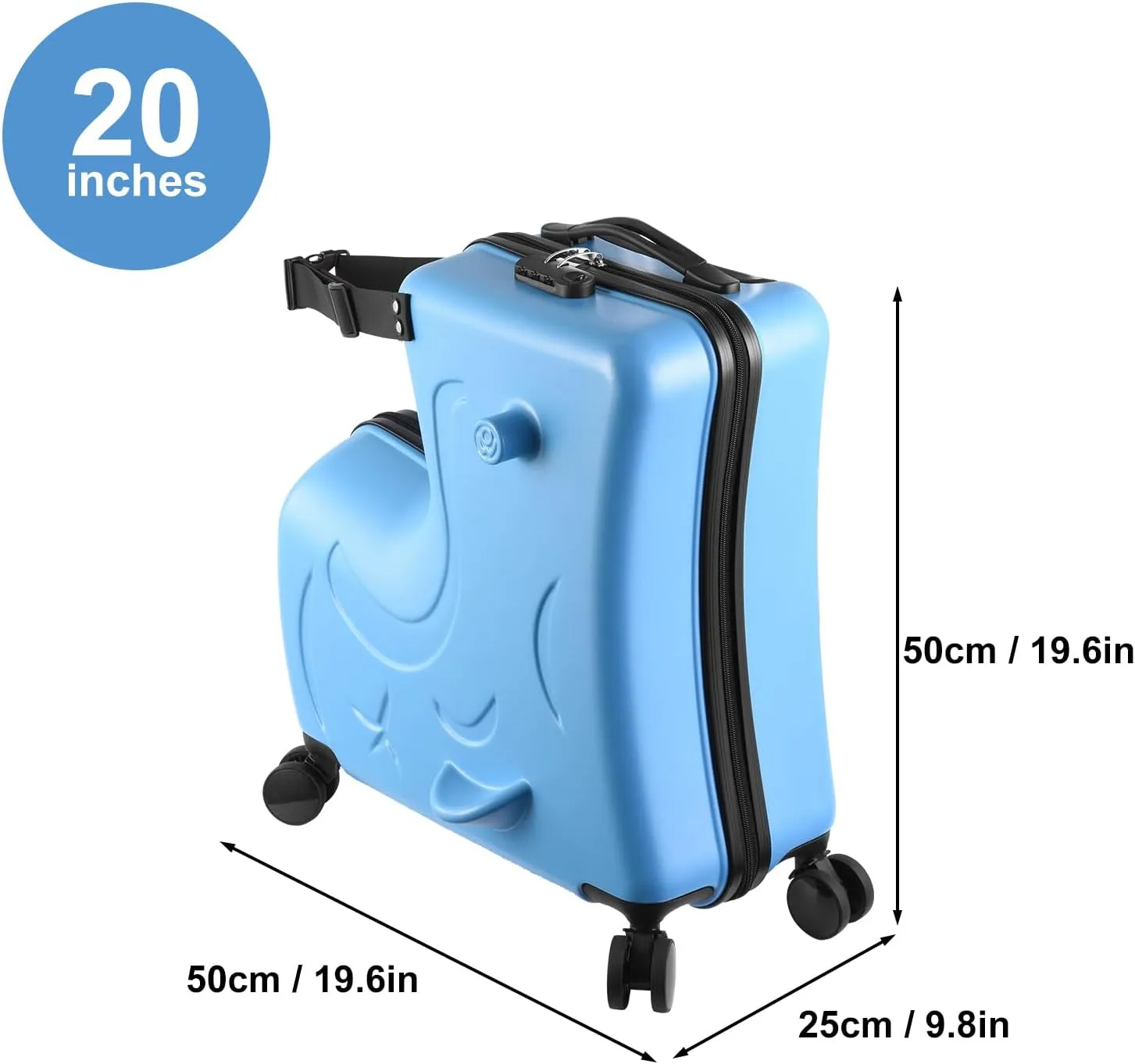20 Inch Riding Trolley for Kids,Toddler Luggage Seat Ride with Lock | Kids Travel Suitcase with Safety Belt, Wheels for Toddler Airplane Travel, ABS PC (Blue)