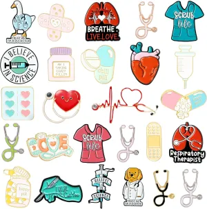 26 Pieces Nurse Stethoscope Enamel Pins Cute Brooch Pins Inspirational Cartoon Lapel Pins Badges Doctor for Nurses' Day Gifts Hat Jacket Bag Decor