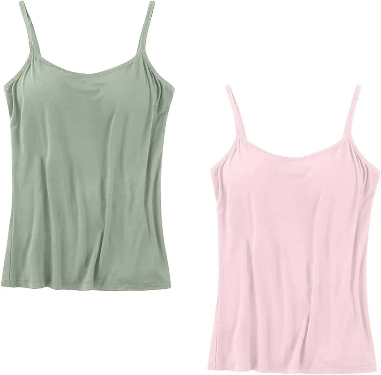 2Pack Tank Tops with Built in Bras for Women's Plus Size Spaghetti Strap Basic Layer Camis Bra Camisoles Underwear