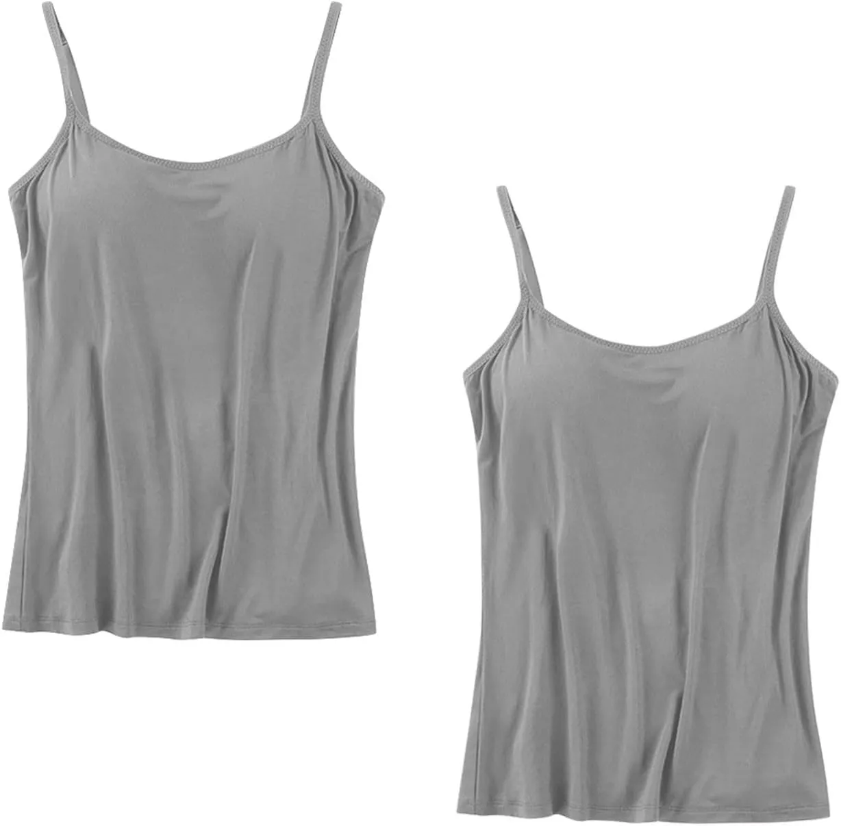 2Pack Tank Tops with Built in Bras for Women's Plus Size Spaghetti Strap Basic Layer Camis Bra Camisoles Underwear