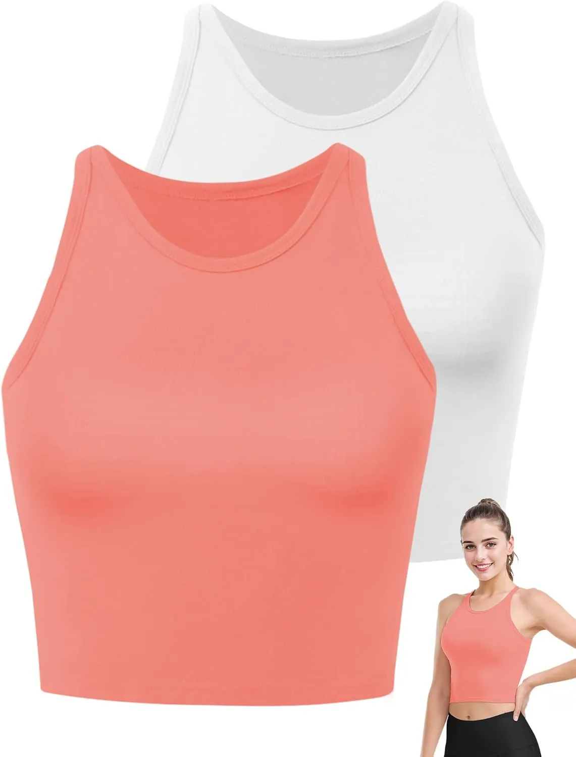 2PCS Crop Tops for Women, High Neck Cropped Tank Tops for Women Sleeveless Camisole Athletic Yoga Workout Tops Shirt