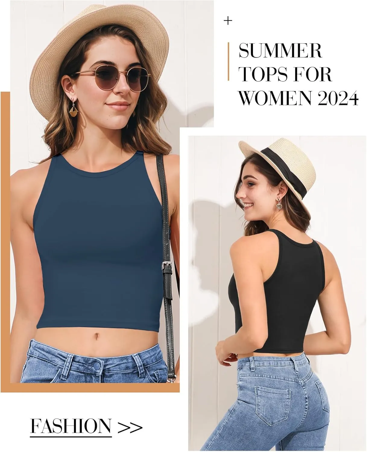 2PCS Crop Tops for Women, High Neck Cropped Tank Tops for Women Sleeveless Camisole Athletic Yoga Workout Tops Shirt