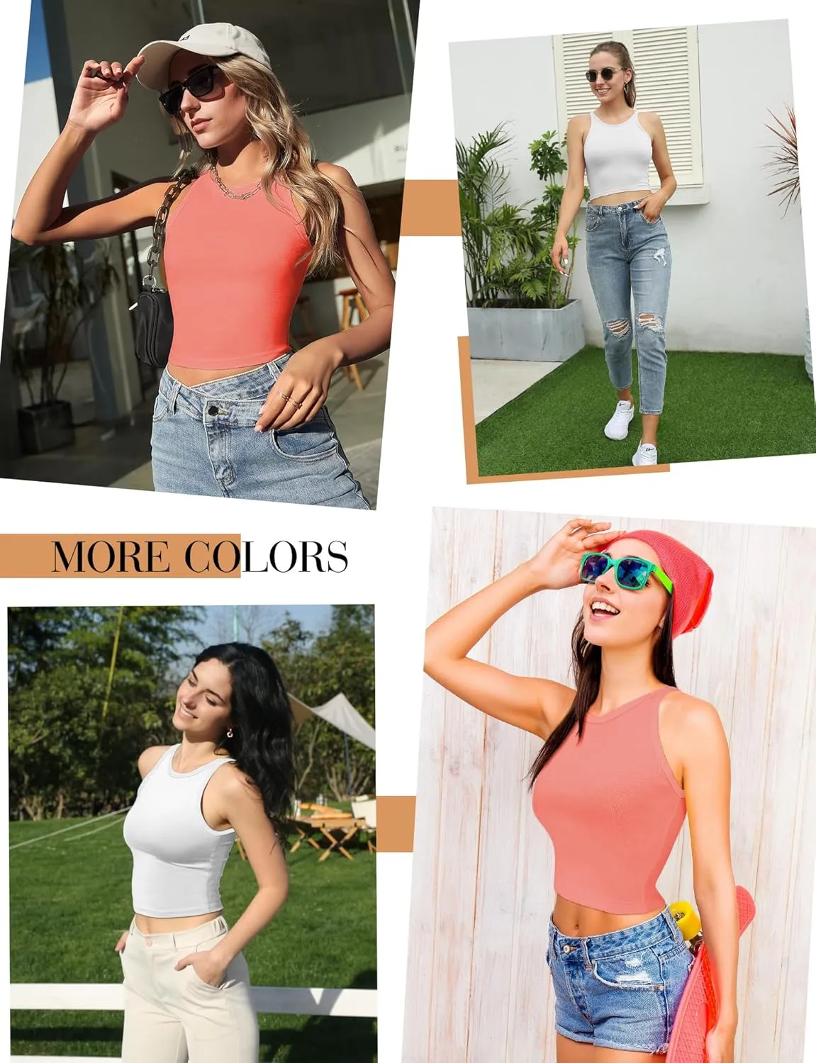 2PCS Crop Tops for Women, High Neck Cropped Tank Tops for Women Sleeveless Camisole Athletic Yoga Workout Tops Shirt