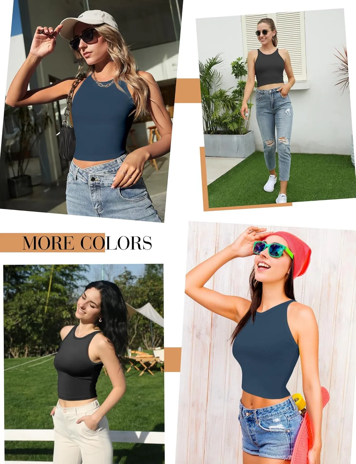 2PCS Crop Tops for Women, High Neck Cropped Tank Tops for Women Sleeveless Camisole Athletic Yoga Workout Tops Shirt