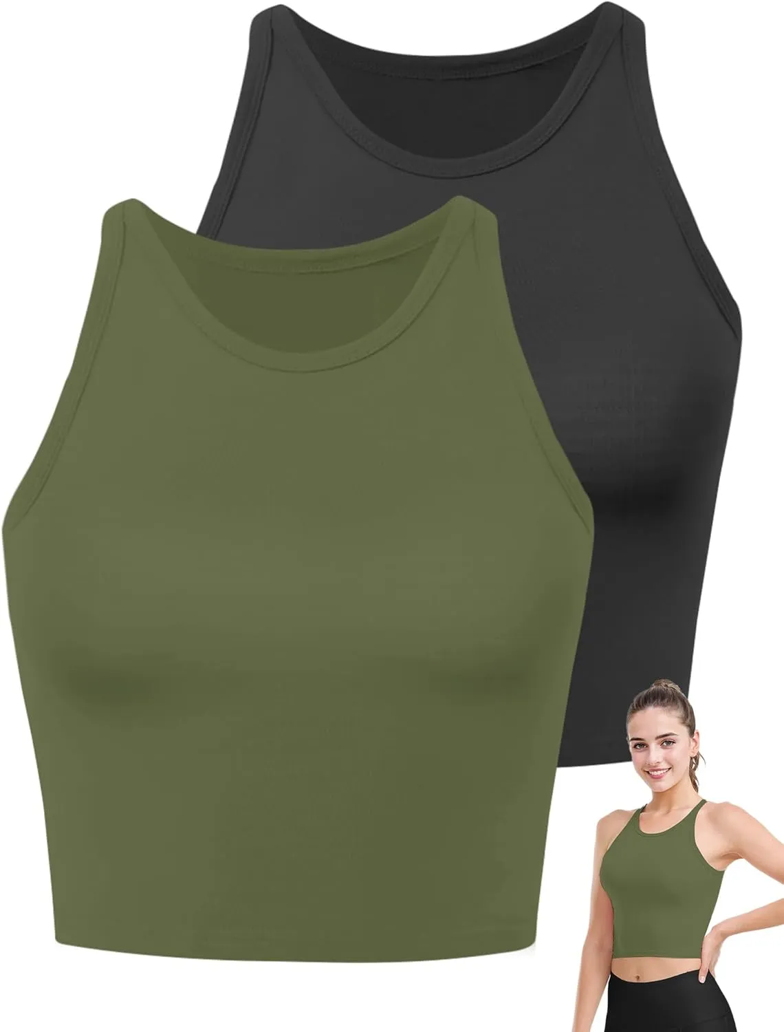 2PCS Crop Tops for Women, High Neck Cropped Tank Tops for Women Sleeveless Camisole Athletic Yoga Workout Tops Shirt