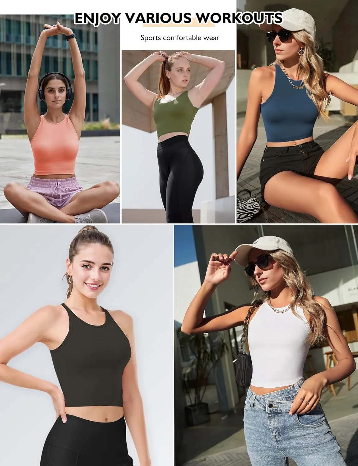 2PCS Crop Tops for Women, High Neck Cropped Tank Tops for Women Sleeveless Camisole Athletic Yoga Workout Tops Shirt