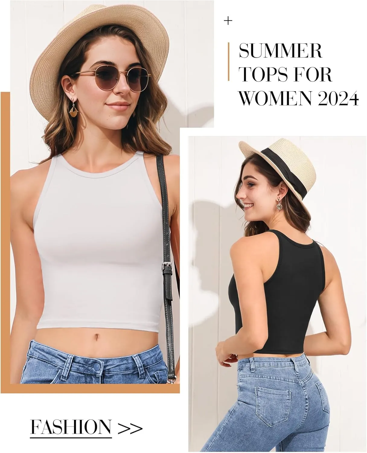 2PCS Crop Tops for Women, High Neck Cropped Tank Tops for Women Sleeveless Camisole Athletic Yoga Workout Tops Shirt