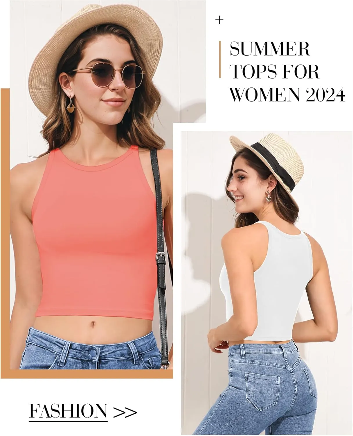 2PCS Crop Tops for Women, High Neck Cropped Tank Tops for Women Sleeveless Camisole Athletic Yoga Workout Tops Shirt