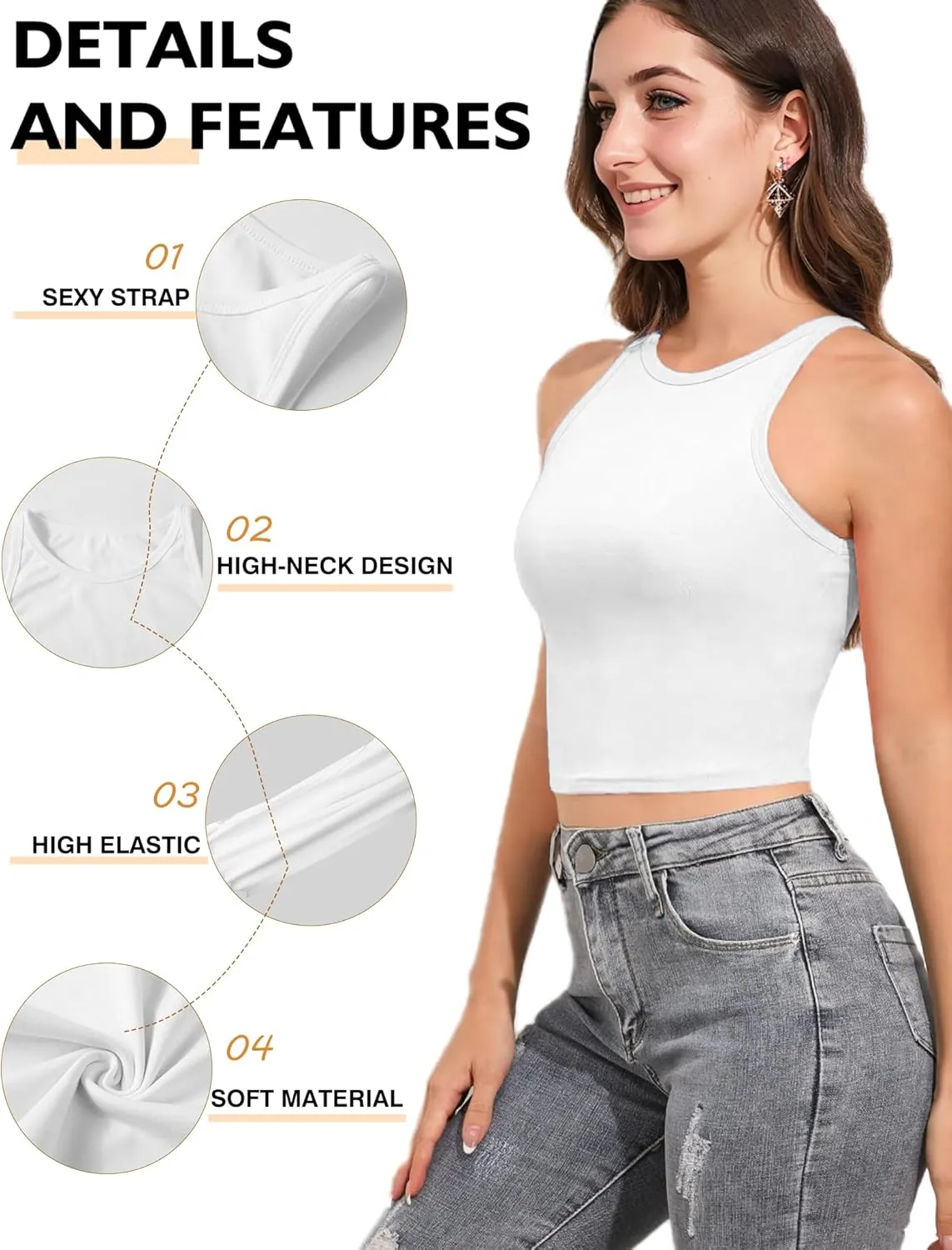 2PCS Crop Tops for Women, High Neck Cropped Tank Tops for Women Sleeveless Camisole Athletic Yoga Workout Tops Shirt