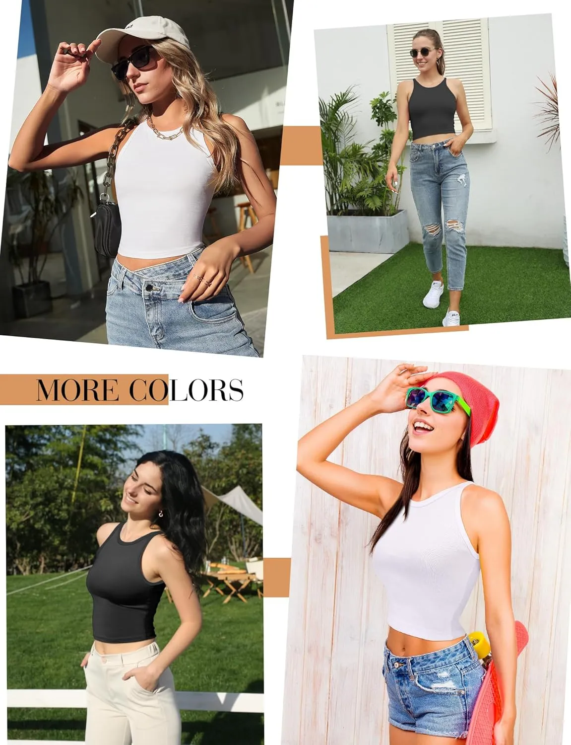 2PCS Crop Tops for Women, High Neck Cropped Tank Tops for Women Sleeveless Camisole Athletic Yoga Workout Tops Shirt