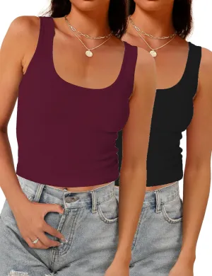 2Piece Crop Tops for Women, U Neck Sleeveless Tank Tops, Basic Cropped Racerback Going Out Tops Athletic Sports Shirts