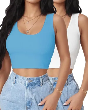 2Piece Crop Tops for Women, U Neck Sleeveless Tank Tops, Basic Cropped Racerback Going Out Tops Athletic Sports Shirts