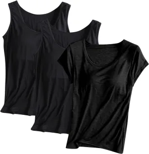 3 Pact Womens Tank Tops Summer Casual Crew Neck Sleeveless Top Loose Fit Basic Tunic Shirts Home Wear