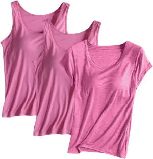 3 Pact Womens Tank Tops Summer Casual Crew Neck Sleeveless Top Loose Fit Basic Tunic Shirts Home Wear