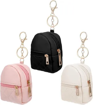 3pcs Mini Backpack Keychain for Women,Cute Small Cosmetic Bag,Pu Leather Mini Makeup Bag,Portable Travel Lipstick Bag Card Holder Data Cable Organizer Zipper Pouch for Women(beige, pink, black)