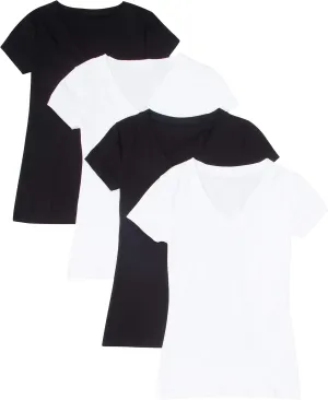 4 Pack Zenana Women's Basic V-Neck T-Shirts