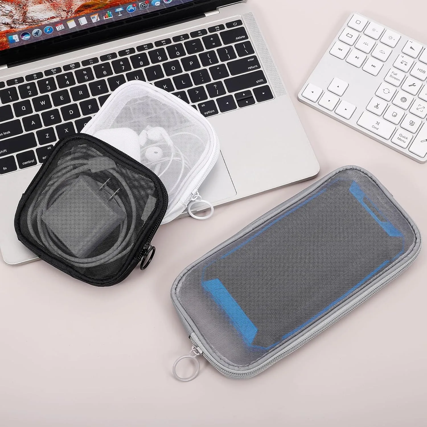 4 Pieces Mini Zipper Nylon Mesh Pouch, Mesh Cosmetic Bags Makeup Bags, Multipurpose Travel Toiletry Bags for Office Supplies and Travel Accessories (Black, M)